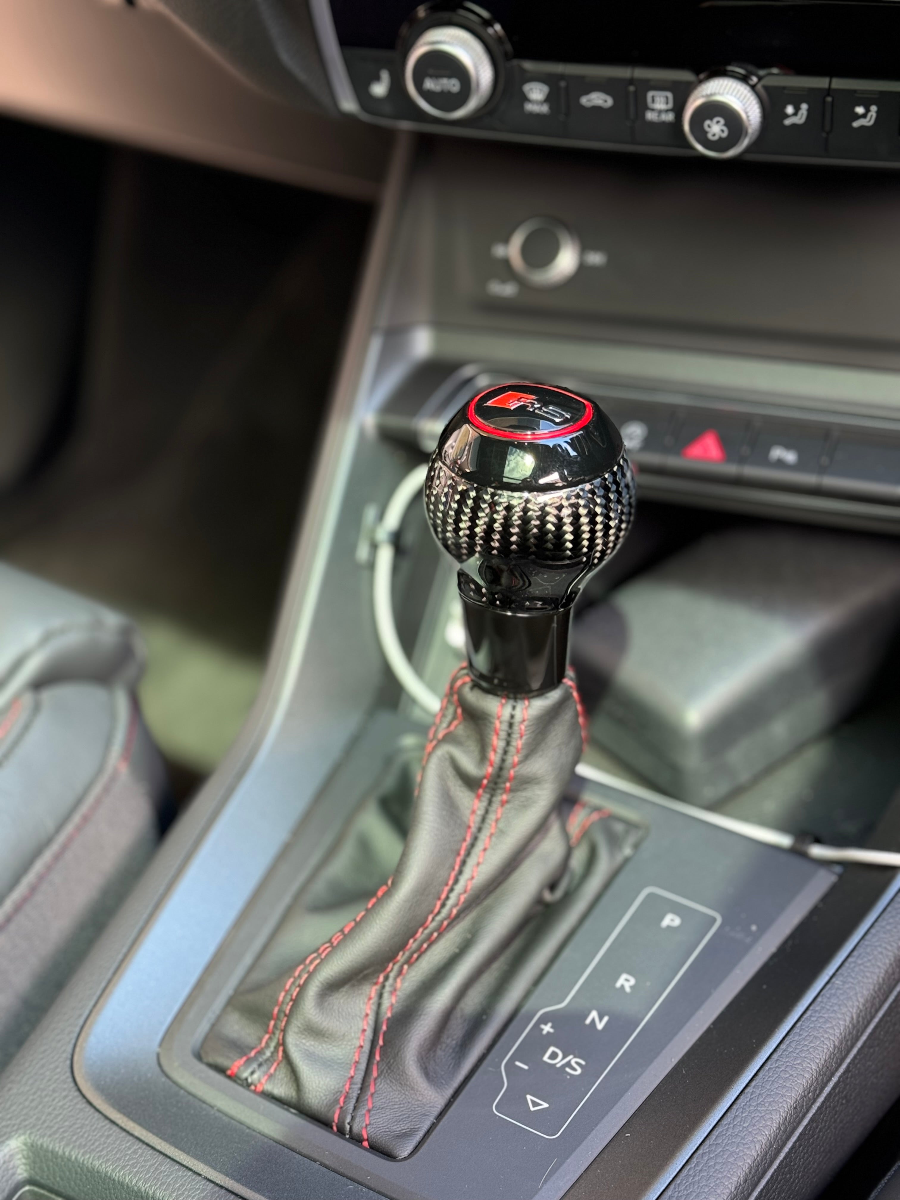 Carbon Fibre DSG Gear Knob with Red-Stitched Gaiter – Audi Fitment | CEUK