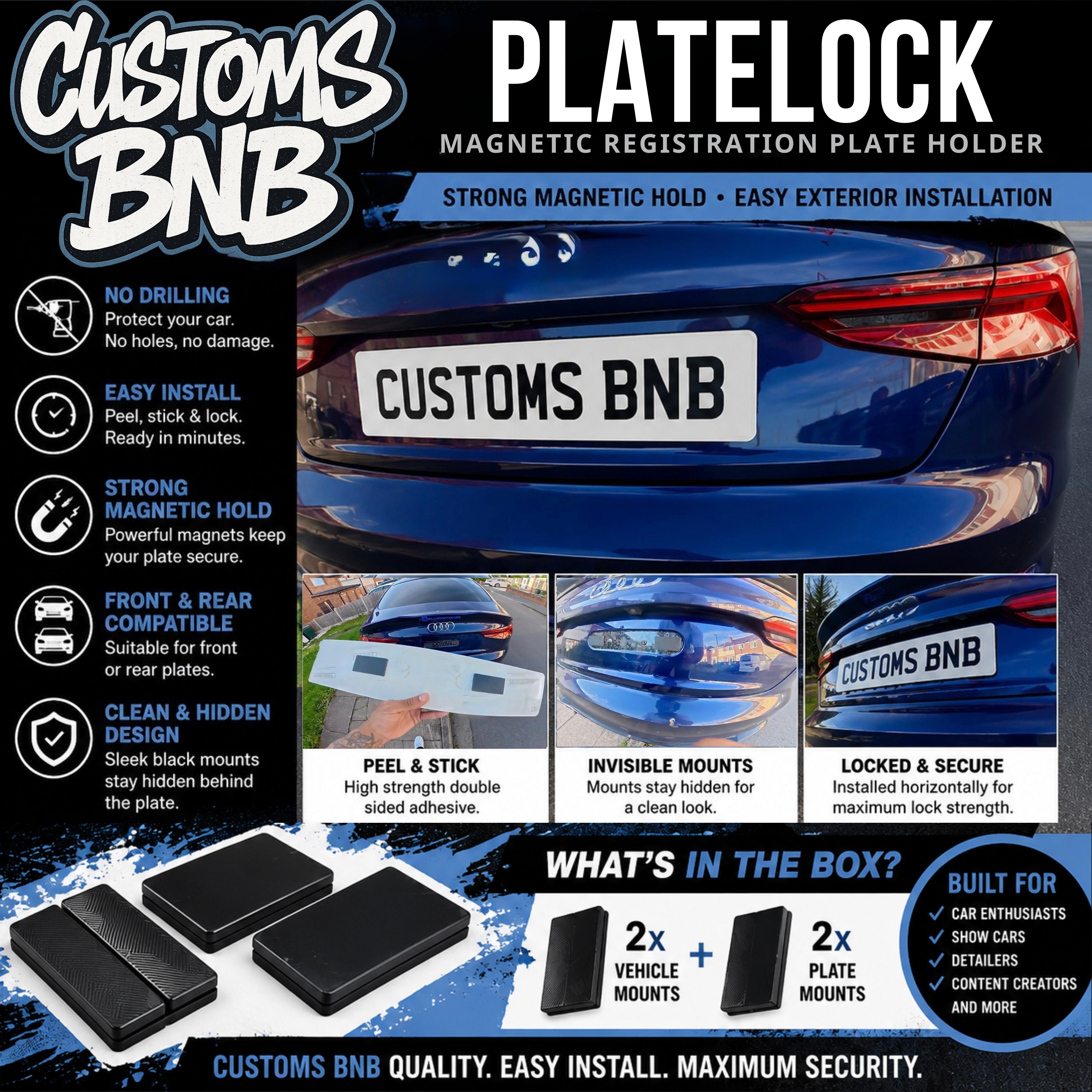 PlateLock Magnetic Number Plate Holder – Front & Back Set