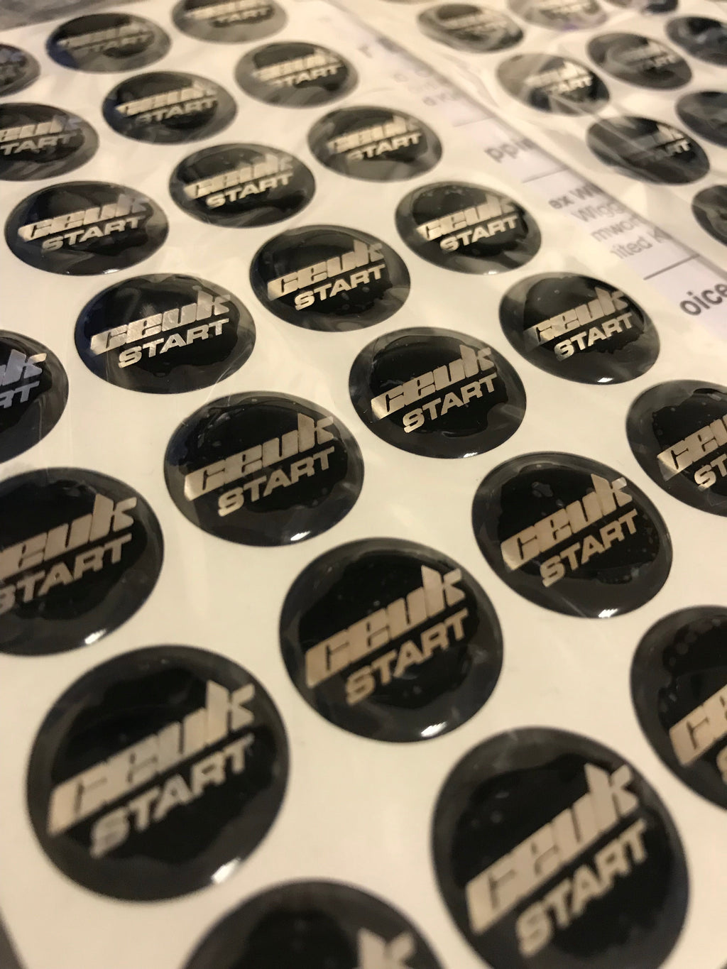 CEUK Logo Start Button Gel Overlay – Black & Chrome for MK7 Fiesta / MK3 Focus
