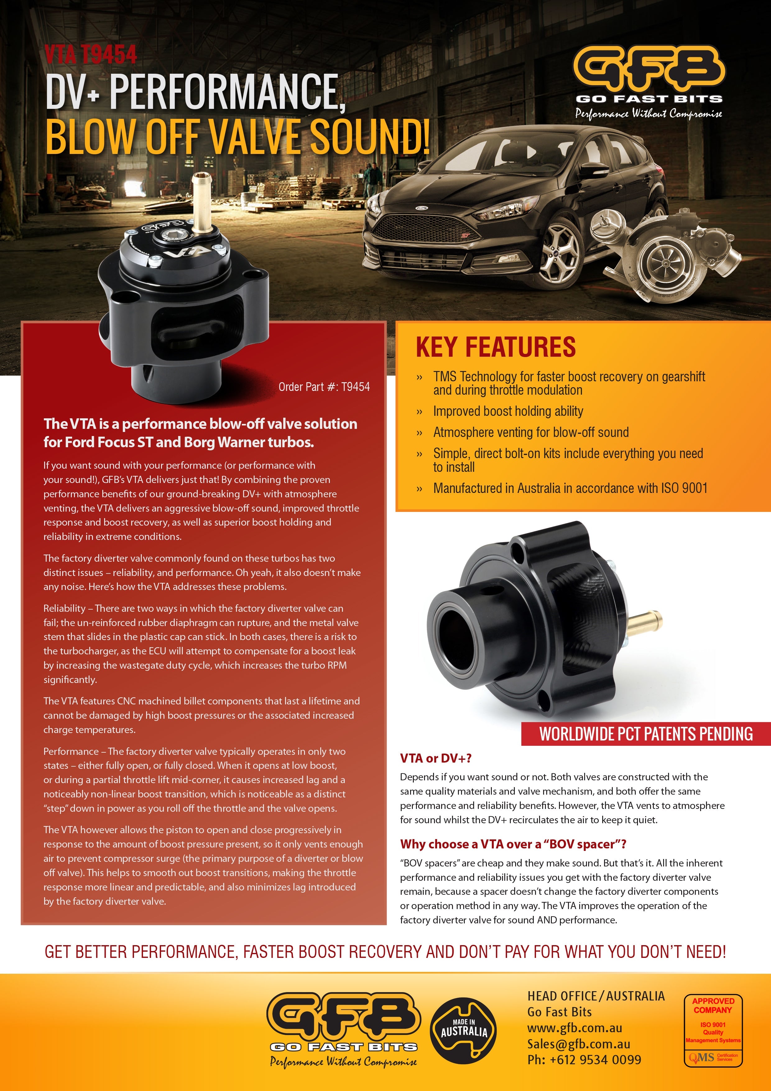 GFB T9454 VTA VENT TO ATMOSPHERE BLOW OFF VALVE - FORD FOCUS MK3 ST250